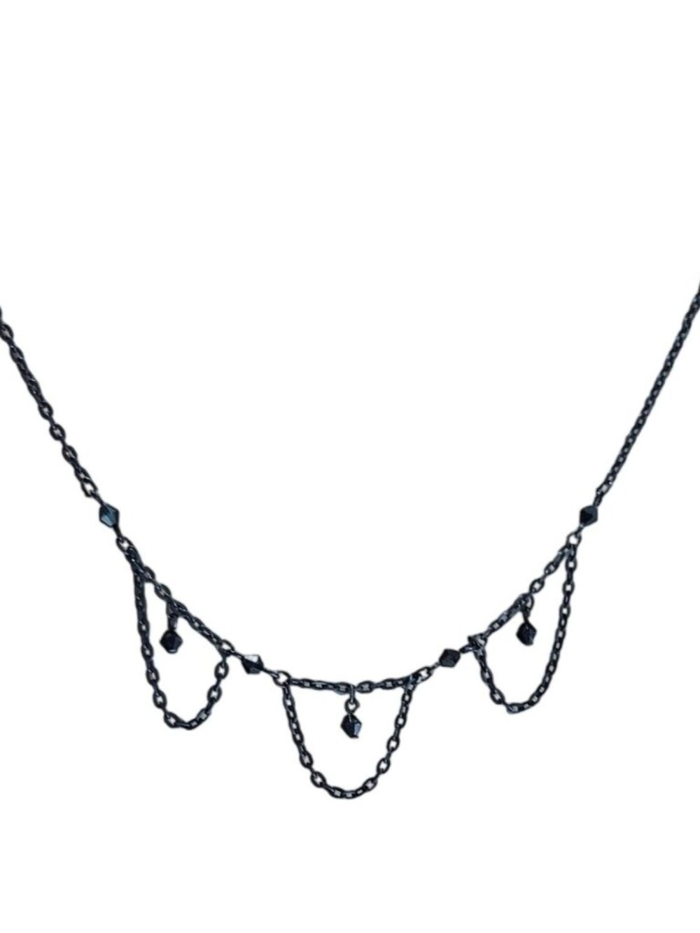 Classic Beaded Swag Bib Necklace Black Chain Statement Fashion Jewelry Women